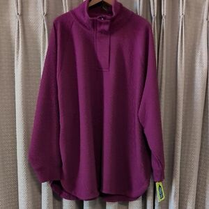 NWT Women's Size 3X Vively Fuchsia Tunic Quarter Zip High Neck Athletic Top